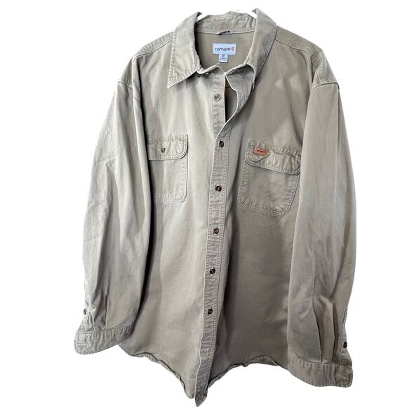 Carhartt Original Fit Mens Button Down Tan Work Shirt‎ 2XL Tall - Picture 3 of 6